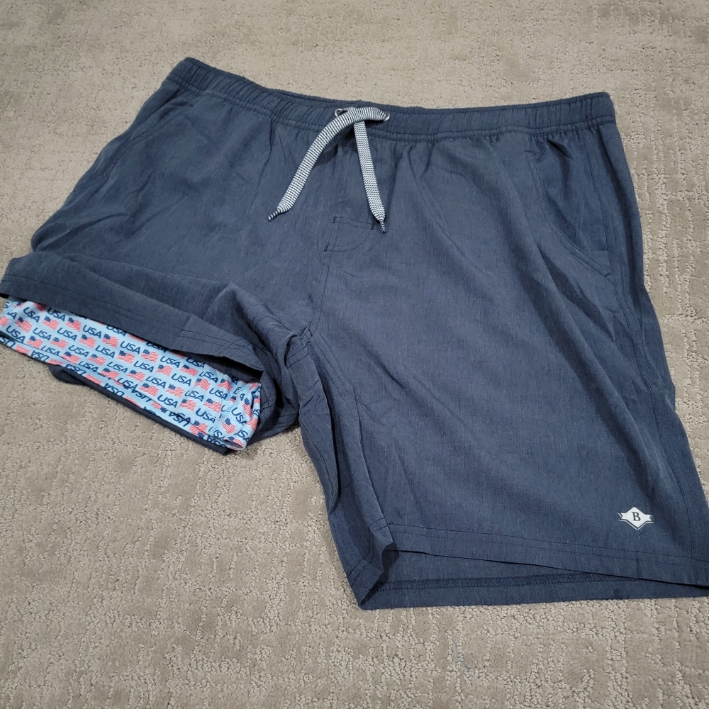 Burlebo Navy USA flag lines athletic gym xl shorts